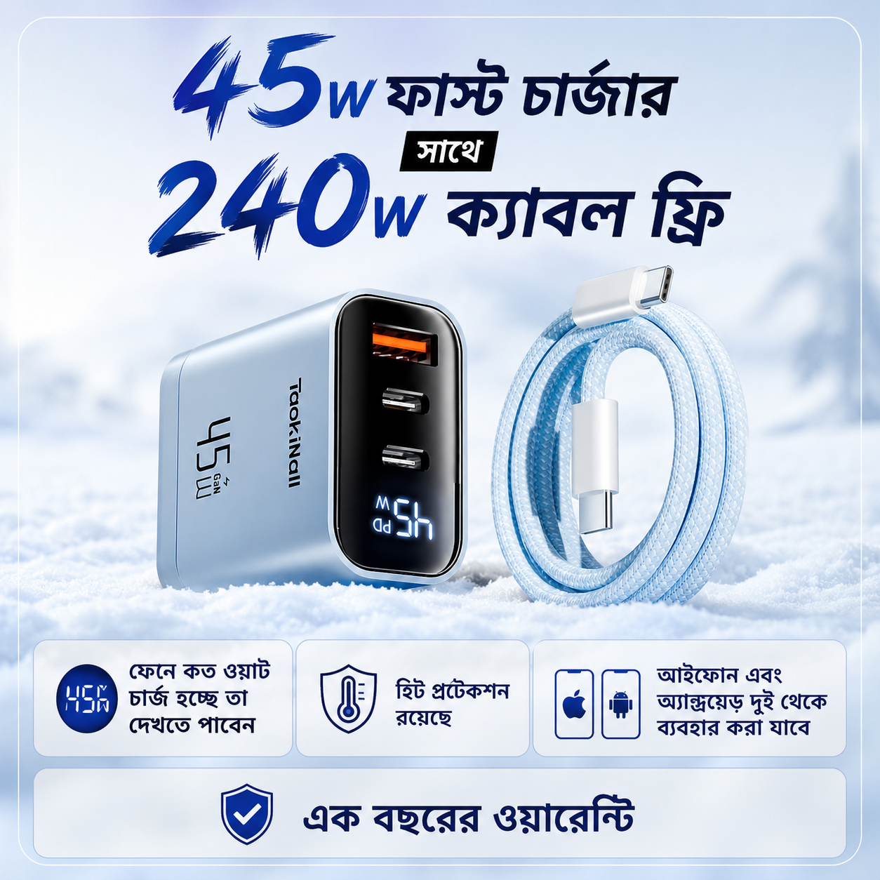 45W GaN Fast Charger with Digital Display